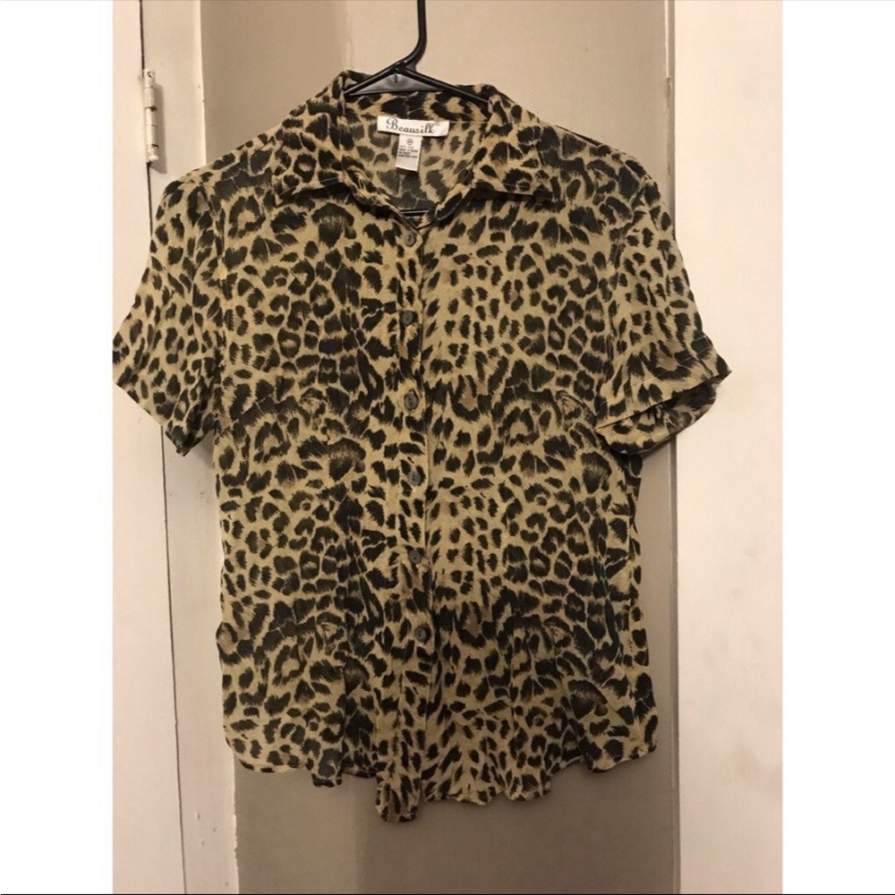 Vintage Silk Leopard Button Down Top